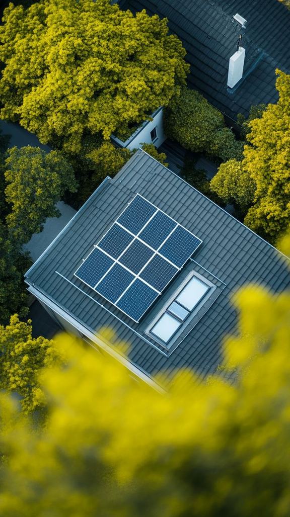 Pannelli fotovoltaici sul tetto visti dall'alto